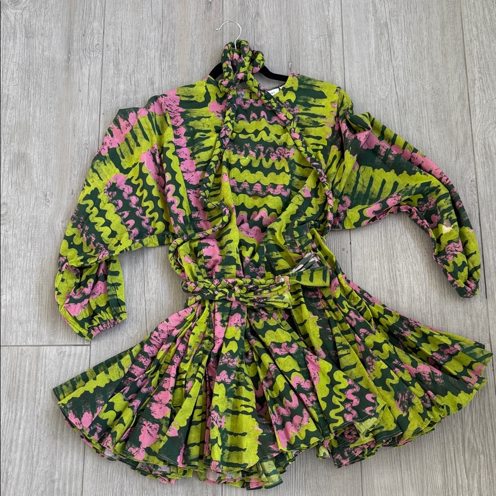 Rhode Vibrant Lime & Pink Patterned Wrap Dress